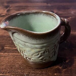 Handcrafted Green and Brown Frankoma Pottery creamer cup 7A